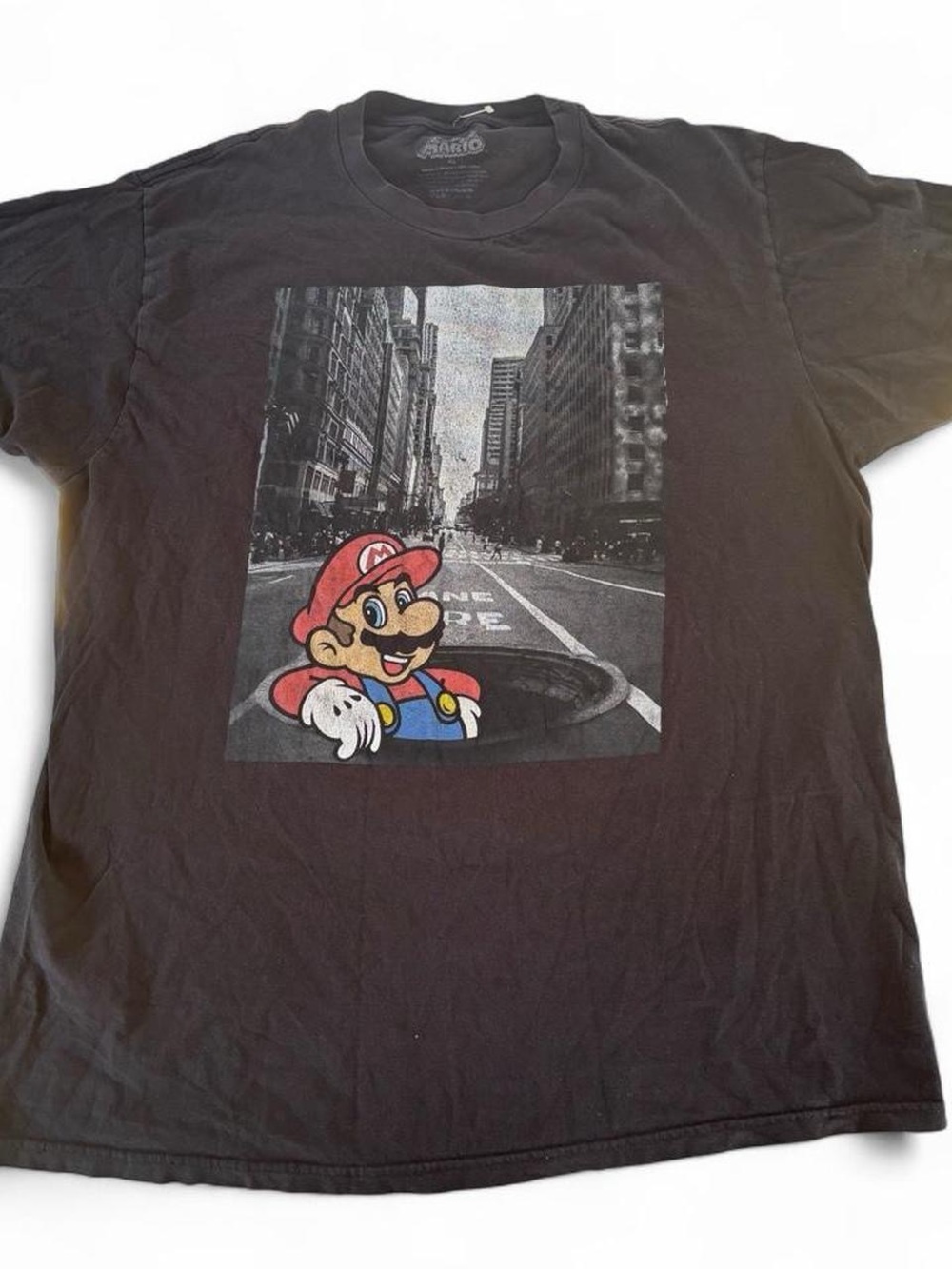 Black Super Mario Graphic Tee with Street Print